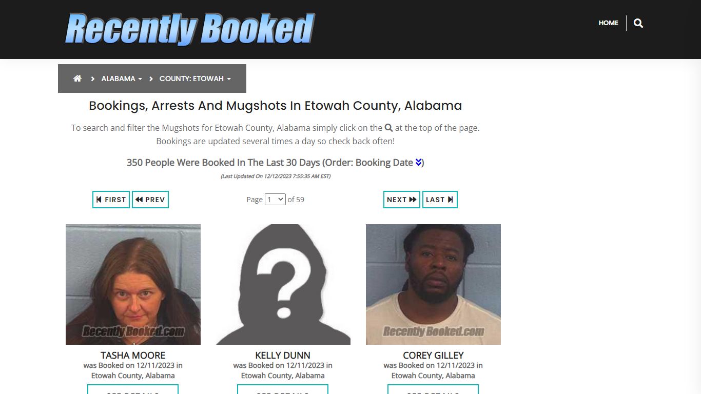 Bookings, Arrests and Mugshots in Etowah County, Alabama - Recently Booked